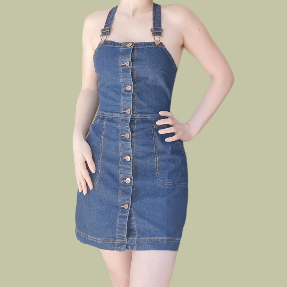 H&M Divided, Bodycon Denim Overall Dress, Size 6